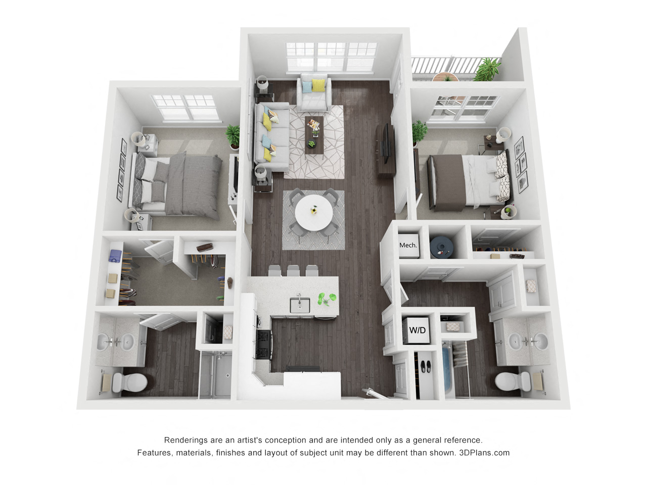 Floor plan for 2 beds, 2 baths, 1084 sqft
